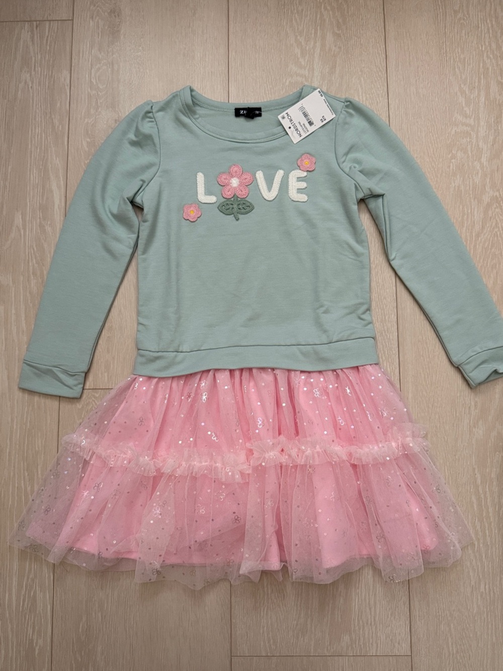 Zunie Girls Mint Green with Pink Tulle Skirt Dress